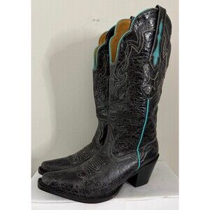 J.B. Dillon Womens Distressed Crackled Black and Turquoise Western Boots Sz 8.5B